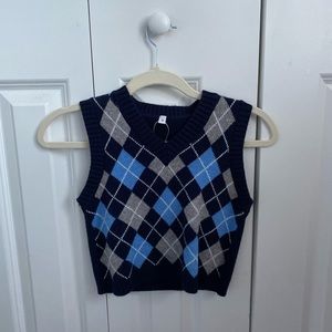 Blue Navy Sweater Plaid Vest Small